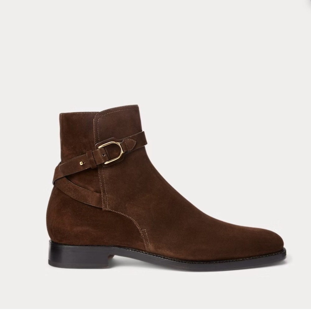 Ralph Lauren Welington Brown Suede Strap Boots Made in Italy Mens 11 D New